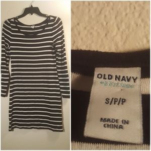 Long sleeve Winter dress black-and-white stripe